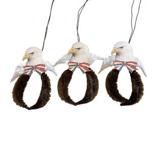 3 Vintage MCM Pipe Cleaner Christmas Ornaments Eagle USA America